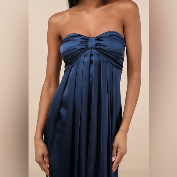 Lulus Memorable Entrance Dark Blue Strapless Satin Maxi Dress XL NWT - Picture 4 of 7